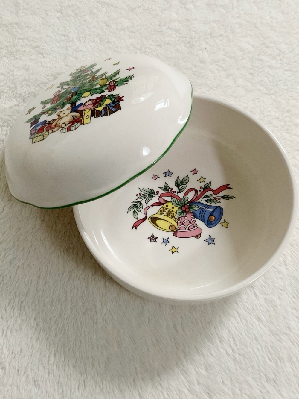 Vintage Nikko Christmastime Covered Bon Bon Trinket Dish Japan Christmas Tree